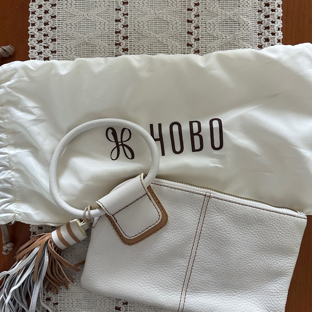HOBO White Leather Wristlet Clutch with Multi-Tassel Accent